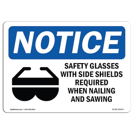 Signmission OSHA, Safety Glasses With Side Shields With Symbol, 5in X 3.5in Decal, 10PK, OS-NS-D-35-L-18194-10PK OS-NS-D-35-L-18194-10PK